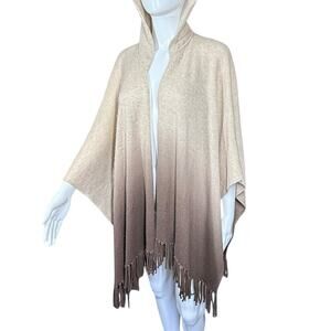Minnie Rose Ombré Cashmere Fringe Hooded Shawl Poncho